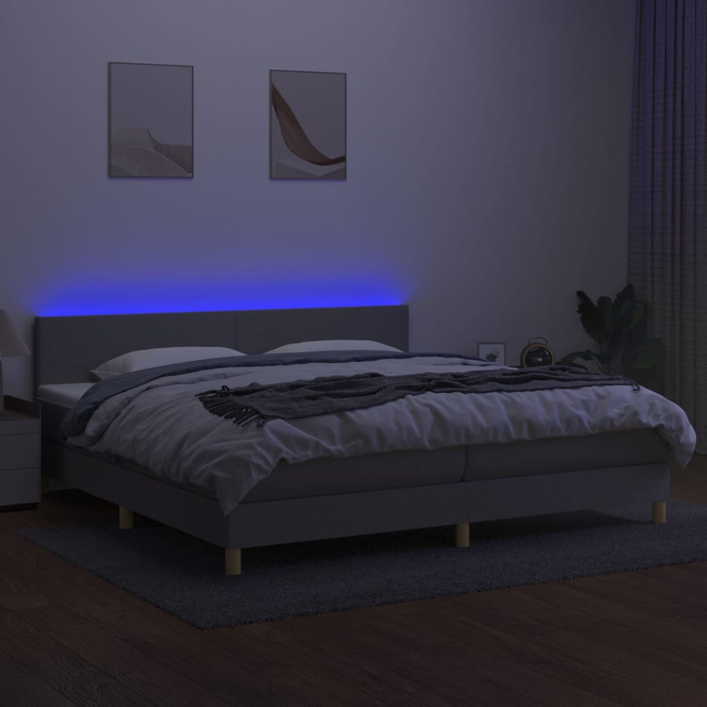 Boxspring met matras en LED stof lichtgrijs 200x200 cm is nu te koop bij PeponiXL, paradijselijk wonen!