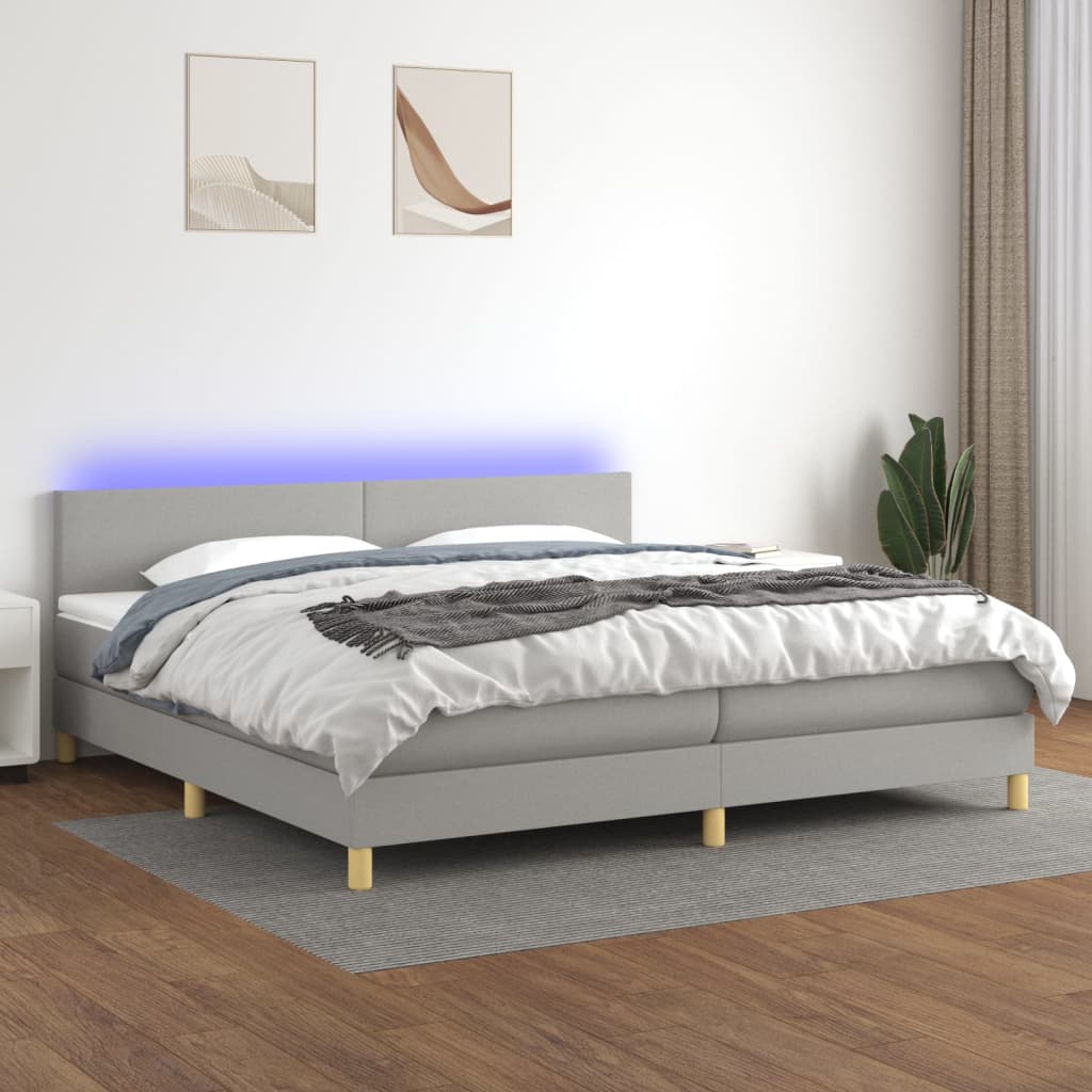Boxspring met matras en LED stof lichtgrijs 200x200 cm is nu te koop bij PeponiXL, paradijselijk wonen!