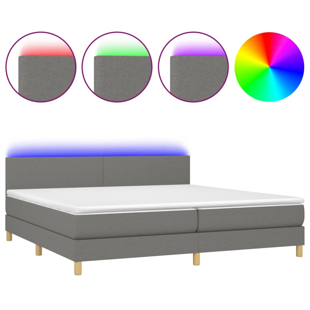 Boxspring met matras en LED stof donkergrijs 200x200 cm is nu te koop bij PeponiXL, paradijselijk wonen!