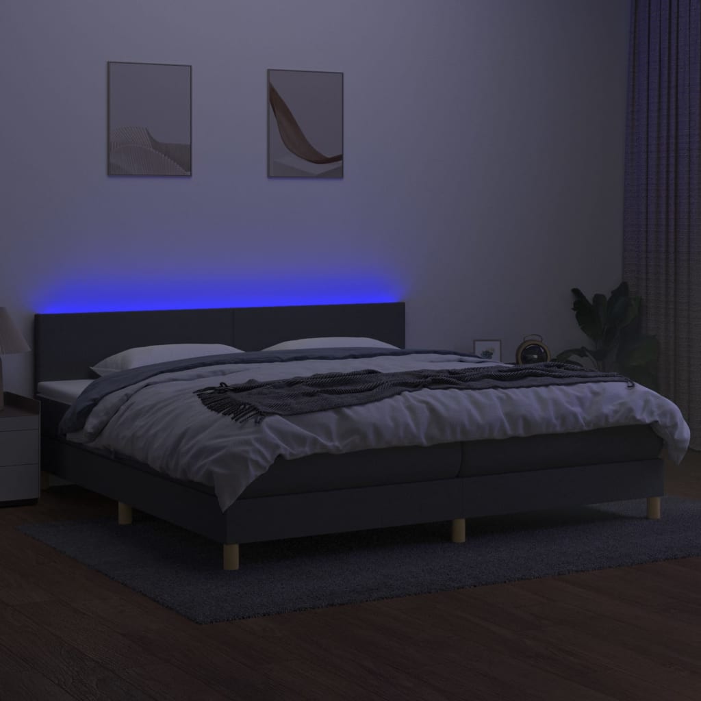 Boxspring met matras en LED stof donkergrijs 200x200 cm is nu te koop bij PeponiXL, paradijselijk wonen!