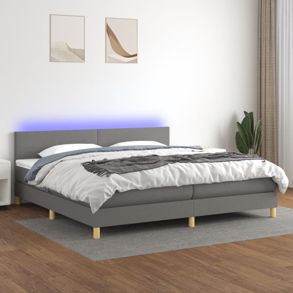 Boxspring met matras en LED stof donkergrijs 200x200 cm is nu te koop bij PeponiXL, paradijselijk wonen!