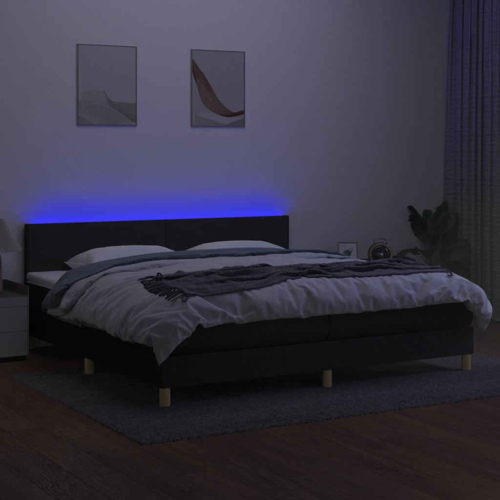 Boxspring met matras en LED stof zwart 200x200 cm is nu te koop bij PeponiXL, paradijselijk wonen!