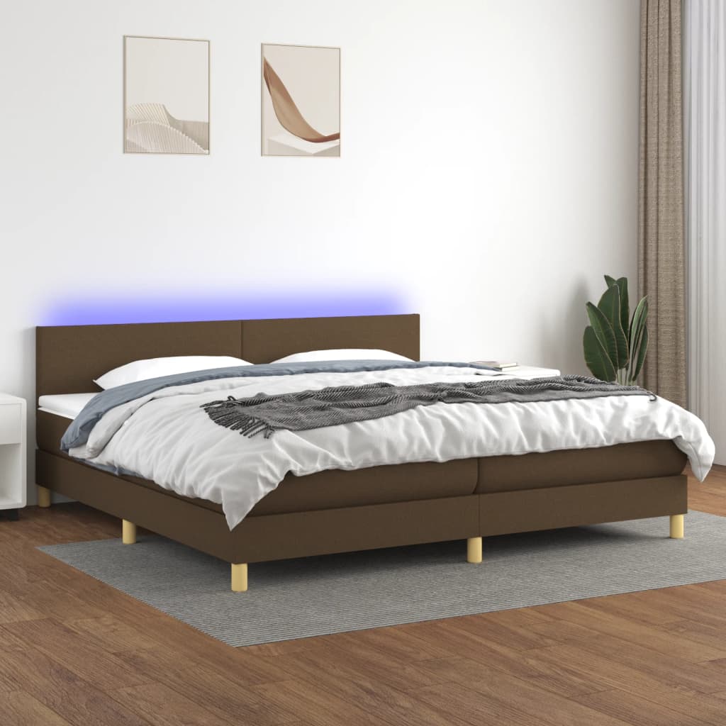 Boxspring met matras en LED stof donkerbruin 200x200 cm is nu te koop bij PeponiXL, paradijselijk wonen!