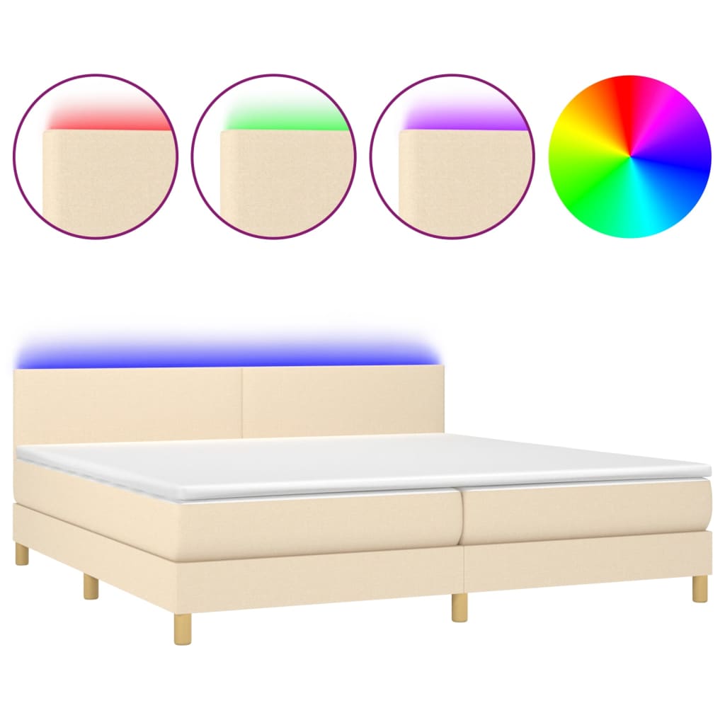Boxspring met matras en LED stof crèmekleurig 200x200 cm is nu te koop bij PeponiXL, paradijselijk wonen!