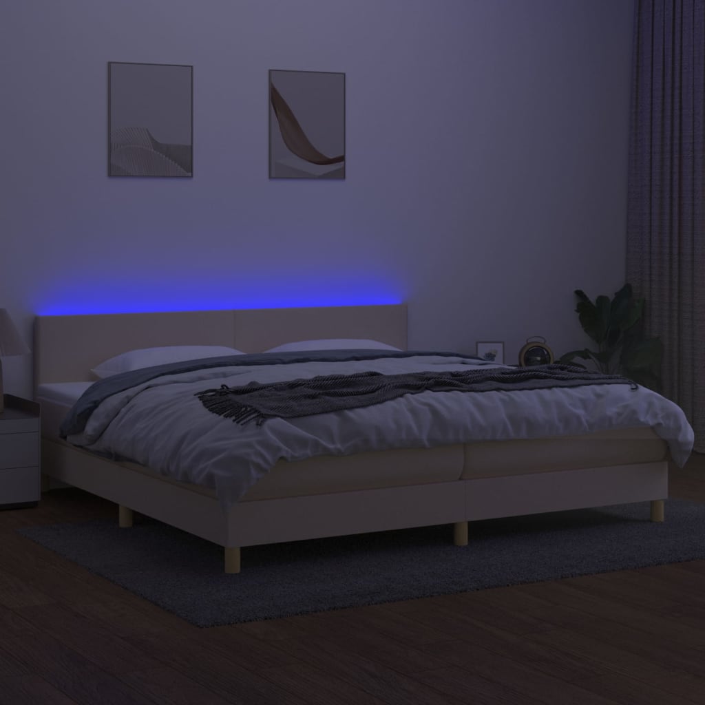 Boxspring met matras en LED stof crèmekleurig 200x200 cm is nu te koop bij PeponiXL, paradijselijk wonen!
