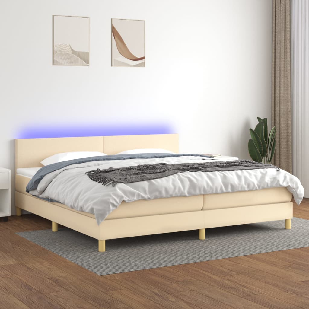 Boxspring met matras en LED stof crèmekleurig 200x200 cm is nu te koop bij PeponiXL, paradijselijk wonen!