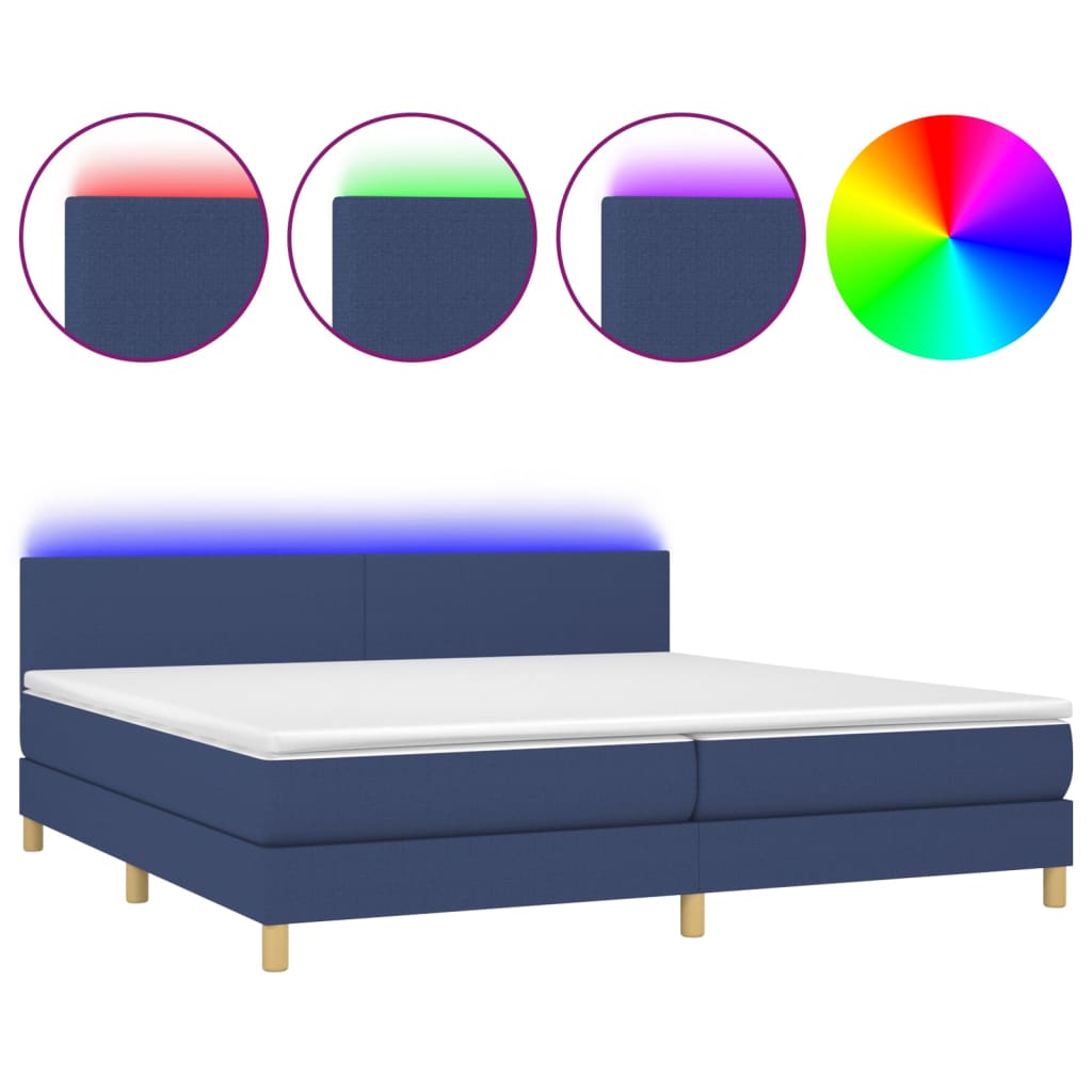 Boxspring met matras en LED stof blauw 200x200 cm is nu te koop bij PeponiXL, paradijselijk wonen!
