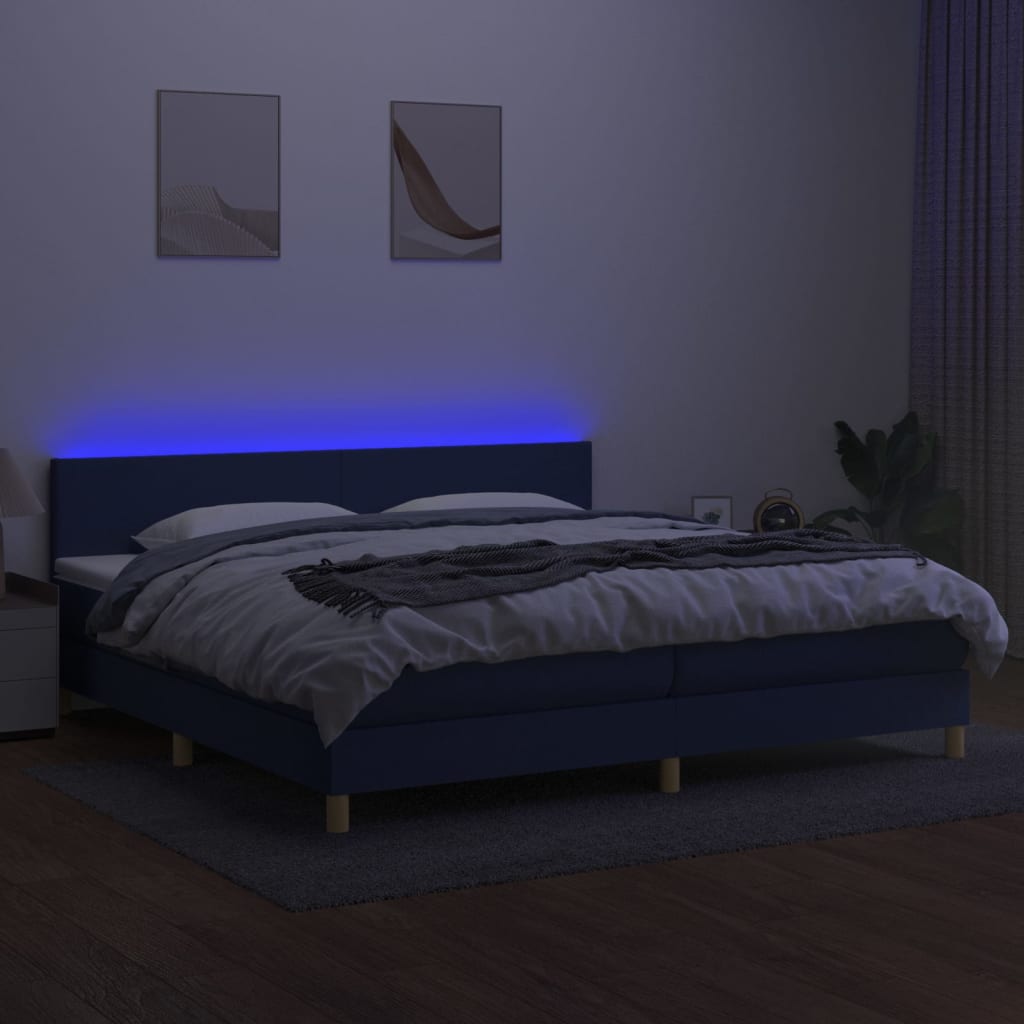 Boxspring met matras en LED stof blauw 200x200 cm is nu te koop bij PeponiXL, paradijselijk wonen!
