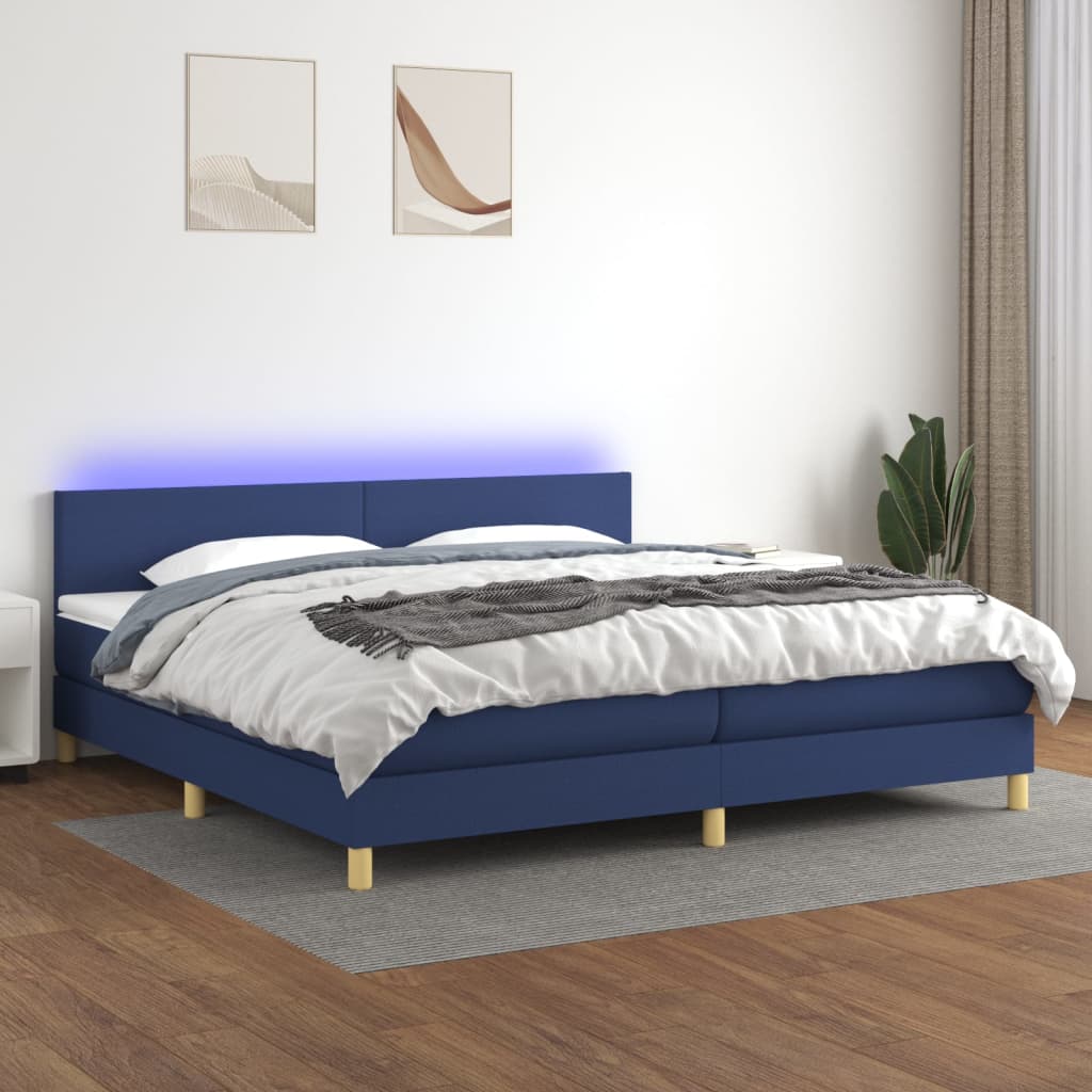 Boxspring met matras en LED stof blauw 200x200 cm is nu te koop bij PeponiXL, paradijselijk wonen!