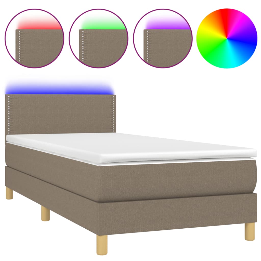 Boxspring met matras en LED stof taupe 80x200 cm is nu te koop bij PeponiXL, paradijselijk wonen!
