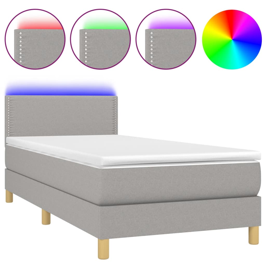 Boxspring met matras en LED stof lichtgrijs 100x200 cm is nu te koop bij PeponiXL, paradijselijk wonen!