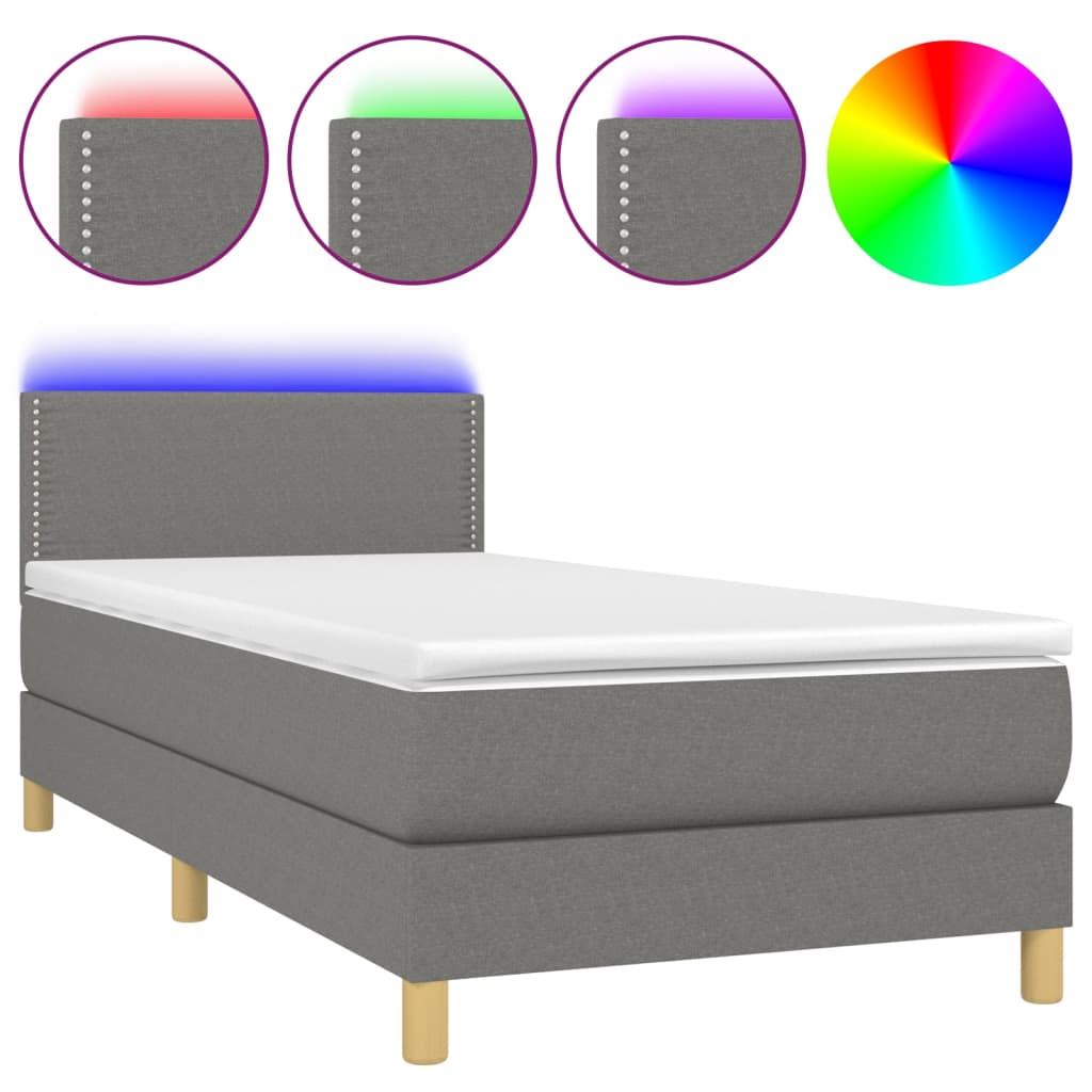 Boxspring met matras en LED stof donkergrijs 100x200 cm is nu te koop bij PeponiXL, paradijselijk wonen!