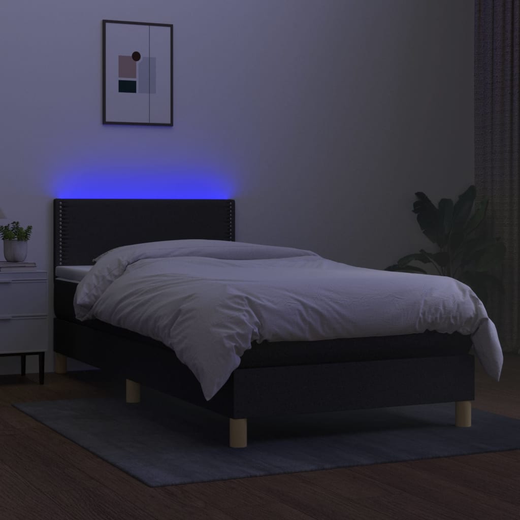 Boxspring met matras en LED stof zwart 100x200 cm is nu te koop bij PeponiXL, paradijselijk wonen!