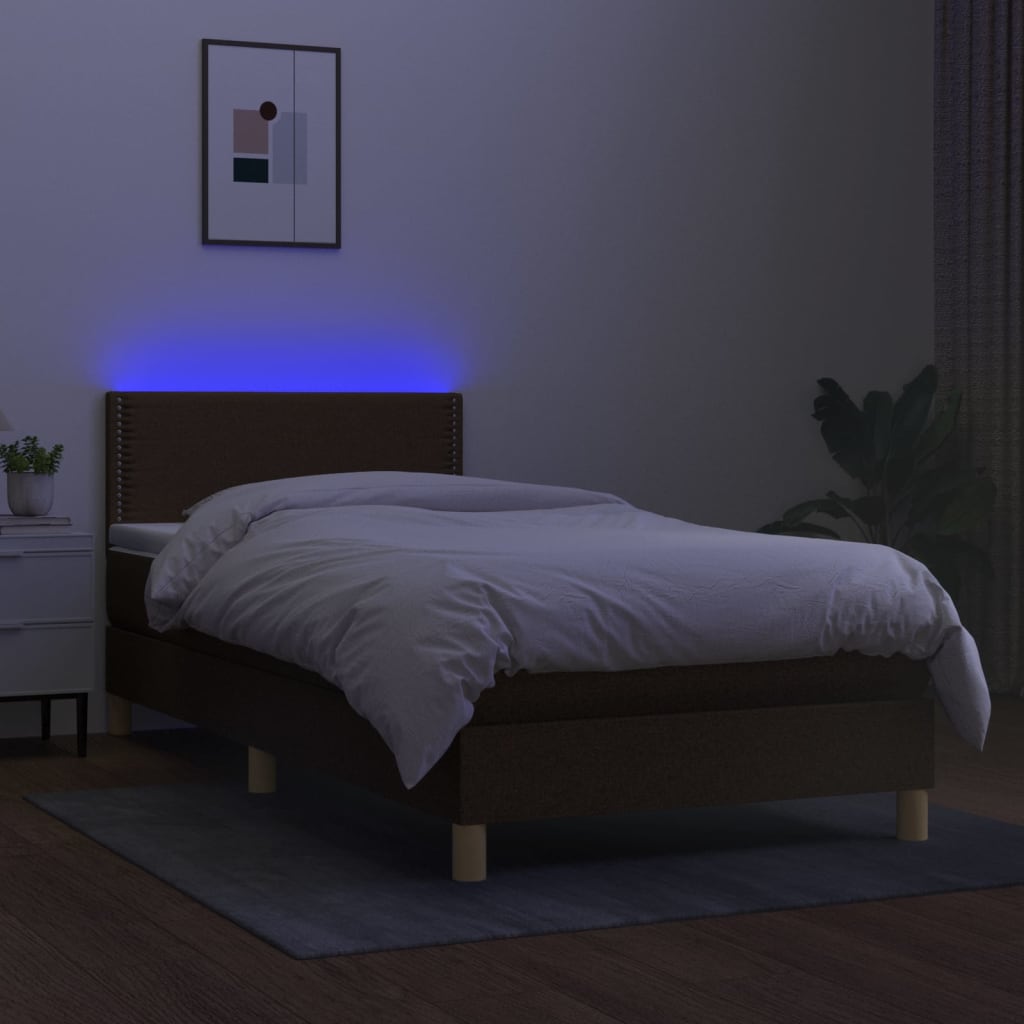 Boxspring met matras en LED stof donkerbruin 100x200 cm is nu te koop bij PeponiXL, paradijselijk wonen!