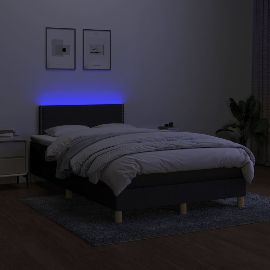 Boxspring met matras en LED stof zwart 120x200 cm is nu te koop bij PeponiXL, paradijselijk wonen!