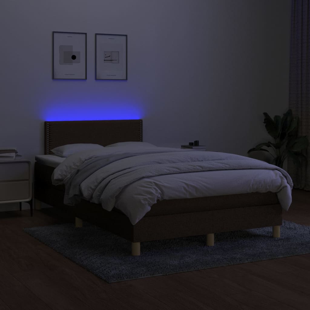 Boxspring met matras en LED stof donkerbruin 120x200 cm is nu te koop bij PeponiXL, paradijselijk wonen!