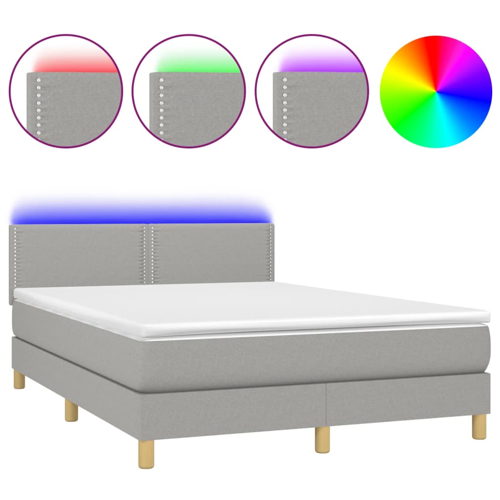 Boxspring met matras en LED stof lichtgrijs 140x190 cm is nu te koop bij PeponiXL, paradijselijk wonen!