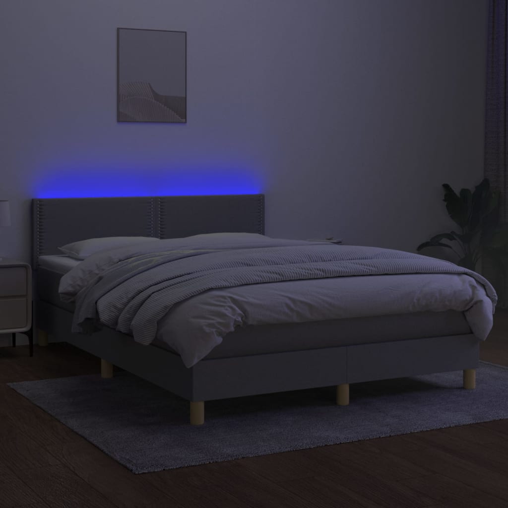 Boxspring met matras en LED stof lichtgrijs 140x190 cm is nu te koop bij PeponiXL, paradijselijk wonen!