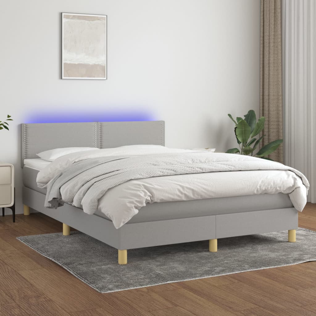 Boxspring met matras en LED stof lichtgrijs 140x190 cm is nu te koop bij PeponiXL, paradijselijk wonen!