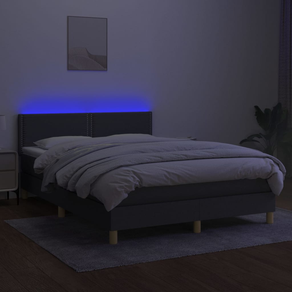 Boxspring met matras en LED stof donkergrijs 140x190 cm is nu te koop bij PeponiXL, paradijselijk wonen!