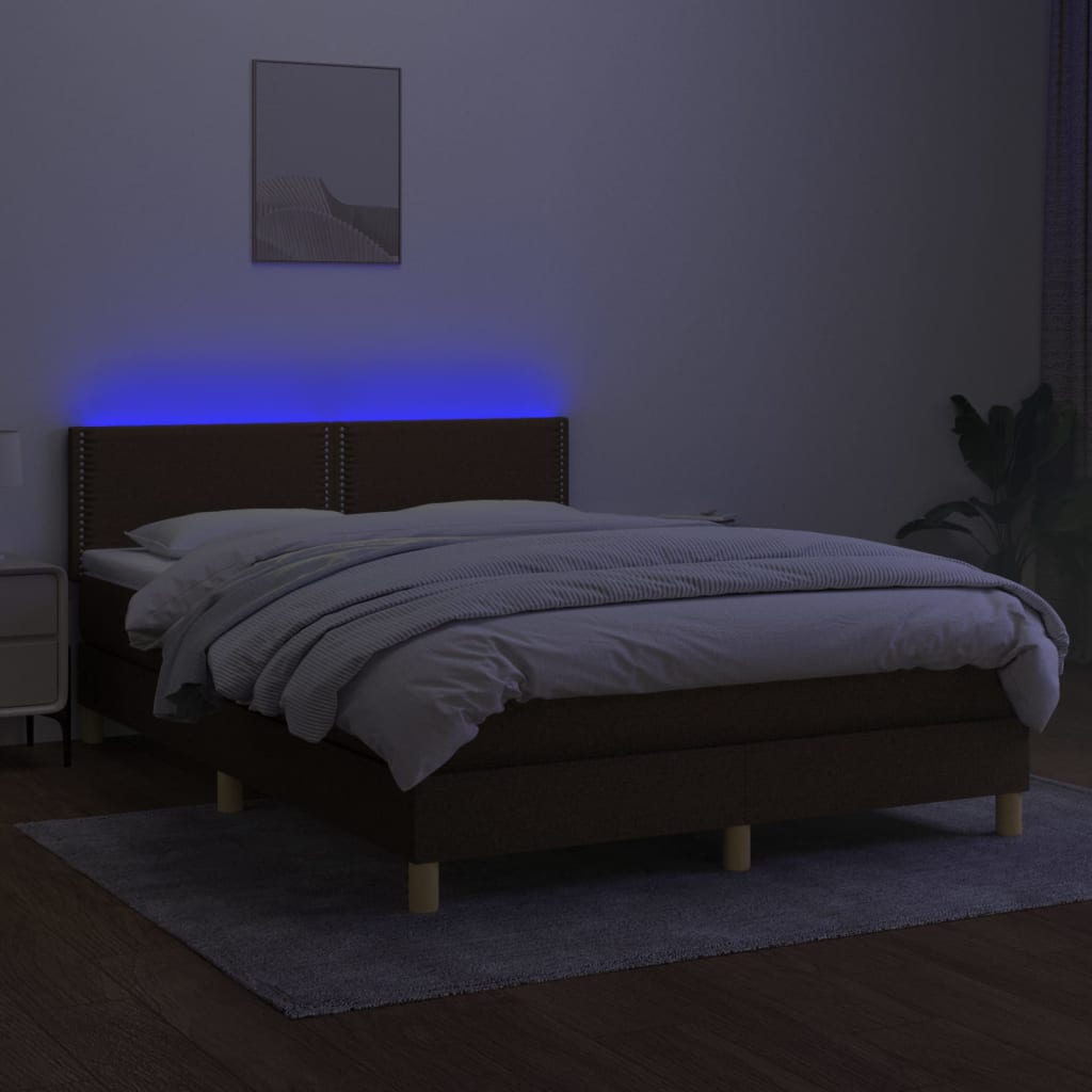 Boxspring met matras en LED stof donkerbruin 140x190 cm is nu te koop bij PeponiXL, paradijselijk wonen!