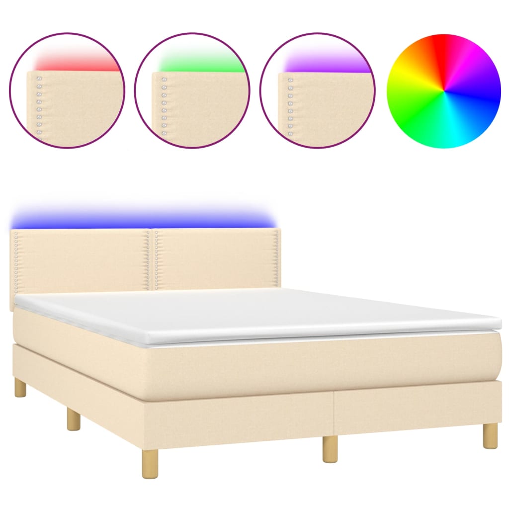 Boxspring met matras en LED stof crèmekleurig 140x190 cm is nu te koop bij PeponiXL, paradijselijk wonen!
