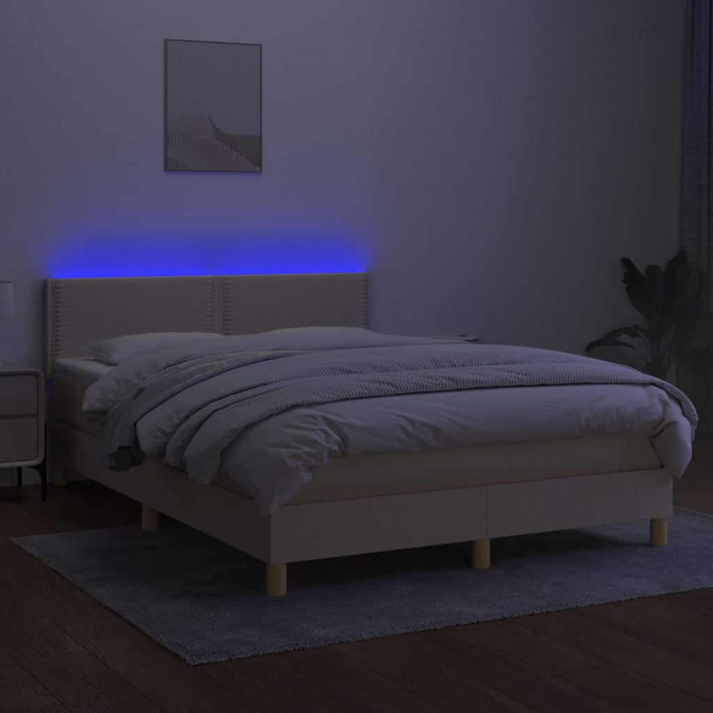Boxspring met matras en LED stof crèmekleurig 140x190 cm is nu te koop bij PeponiXL, paradijselijk wonen!