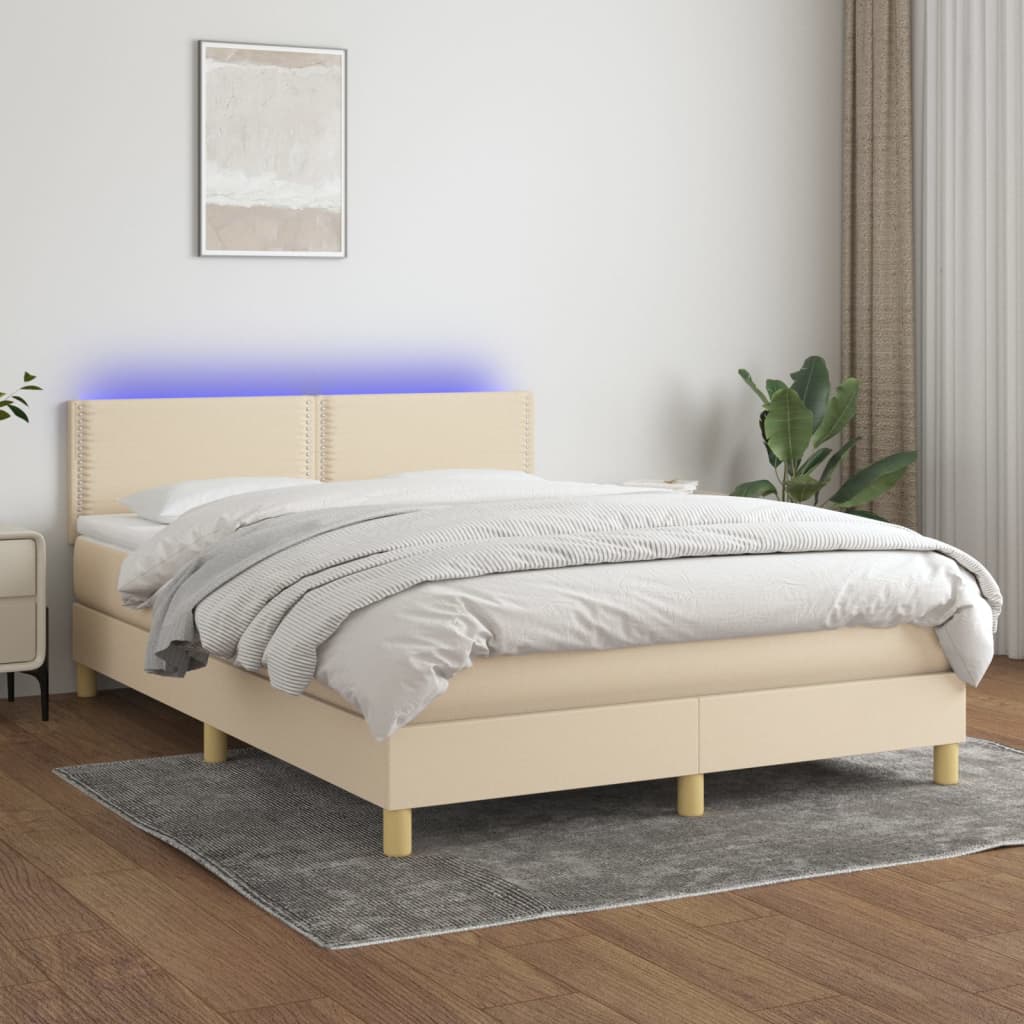 Boxspring met matras en LED stof crèmekleurig 140x190 cm is nu te koop bij PeponiXL, paradijselijk wonen!