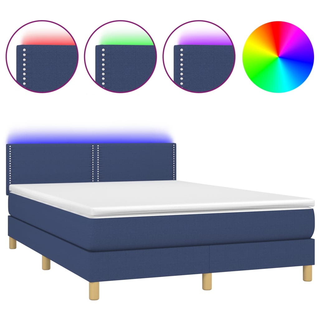 Boxspring met matras en LED stof blauw 140x190 cm is nu te koop bij PeponiXL, paradijselijk wonen!