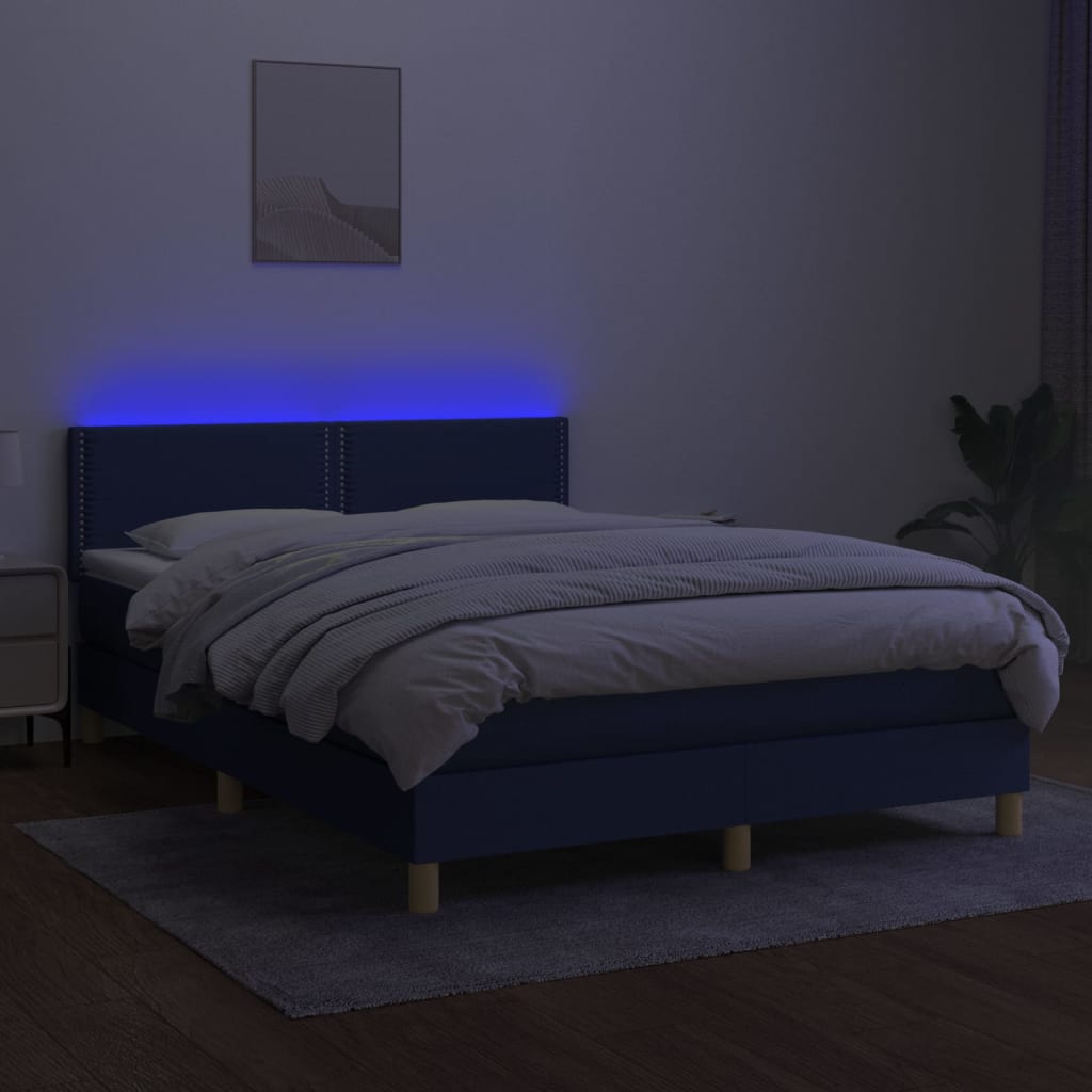 Boxspring met matras en LED stof blauw 140x190 cm is nu te koop bij PeponiXL, paradijselijk wonen!