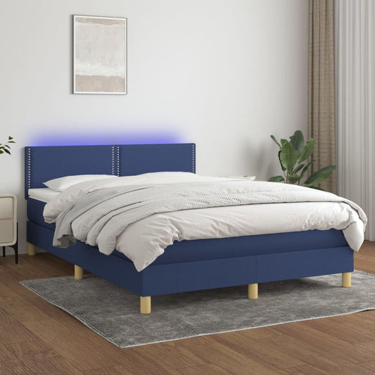 Boxspring met matras en LED stof blauw 140x190 cm is nu te koop bij PeponiXL, paradijselijk wonen!