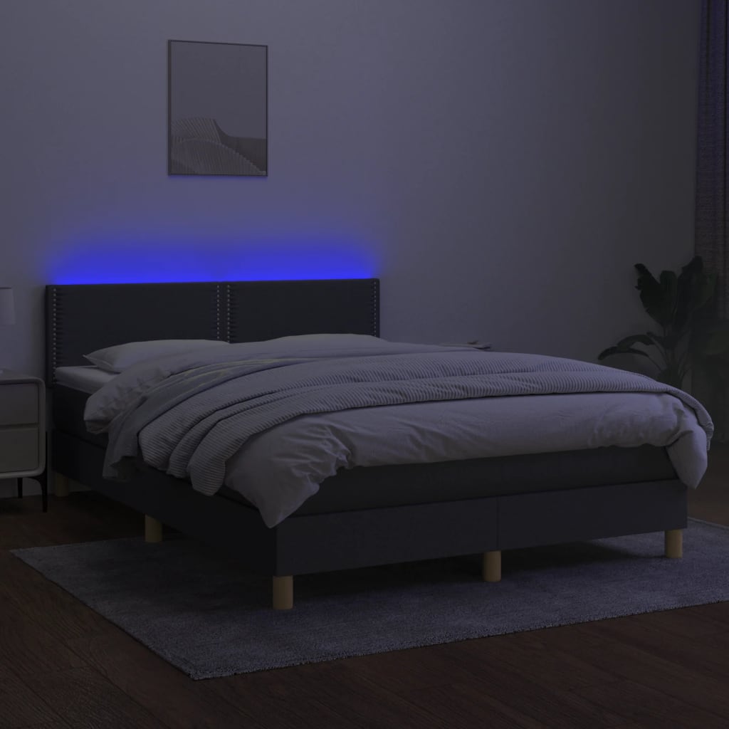 Boxspring met matras en LED stof donkergrijs 140x200 cm is nu te koop bij PeponiXL, paradijselijk wonen!