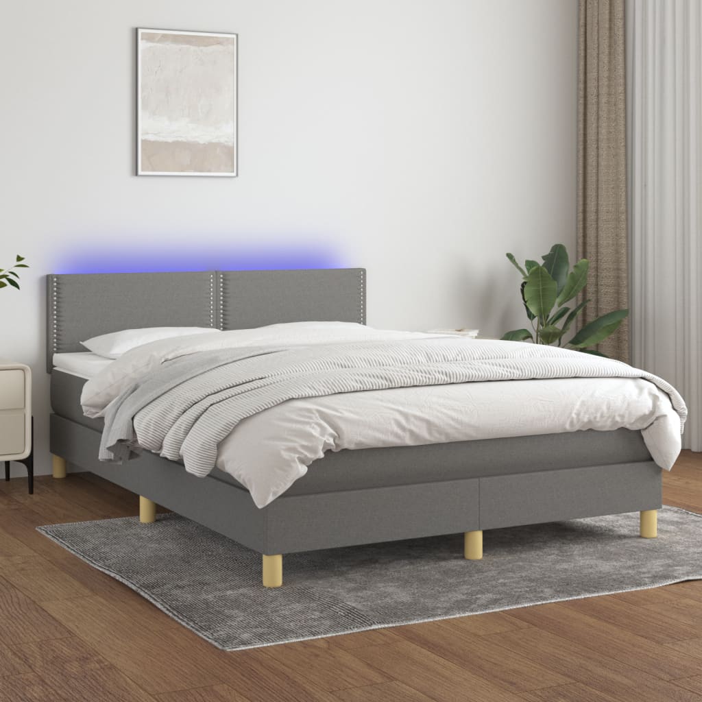 Boxspring met matras en LED stof donkergrijs 140x200 cm is nu te koop bij PeponiXL, paradijselijk wonen!