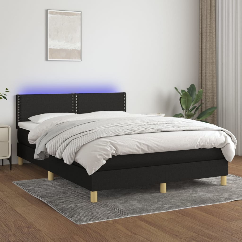 Boxspring met matras en LED stof zwart 140x200 cm is nu te koop bij PeponiXL, paradijselijk wonen!
