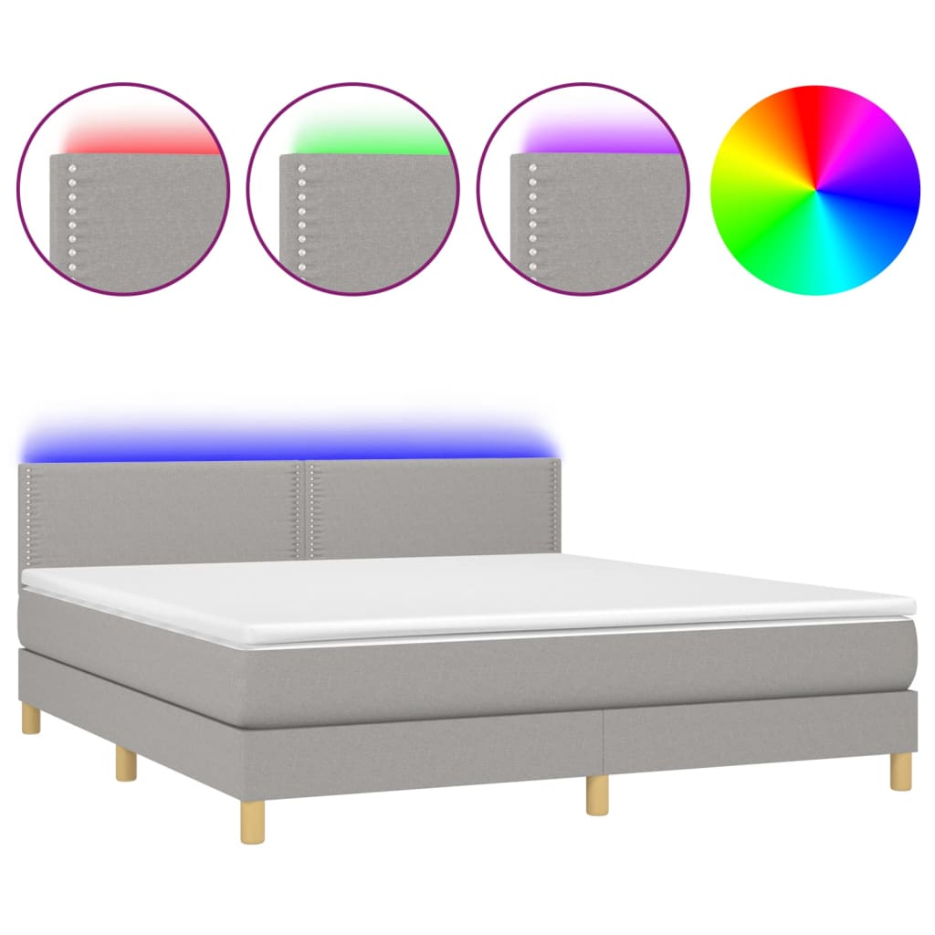Boxspring met matras en LED stof lichtgrijs 180x200 cm is nu te koop bij PeponiXL, paradijselijk wonen!