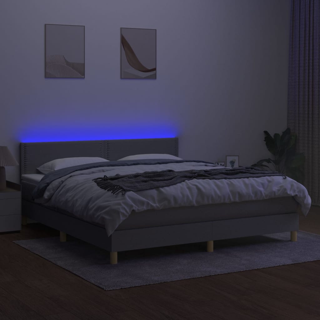 Boxspring met matras en LED stof lichtgrijs 180x200 cm is nu te koop bij PeponiXL, paradijselijk wonen!