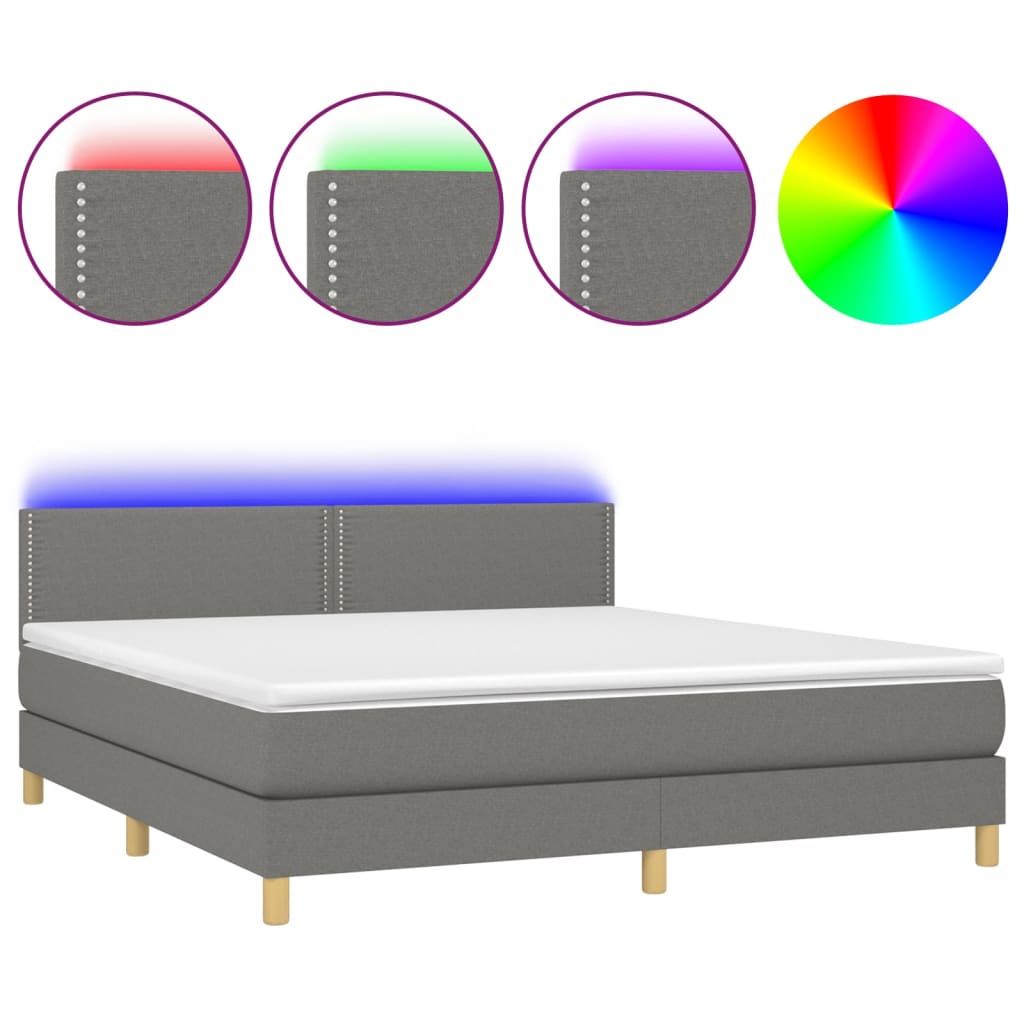 Boxspring met matras en LED stof donkergrijs 180x200 cm is nu te koop bij PeponiXL, paradijselijk wonen!