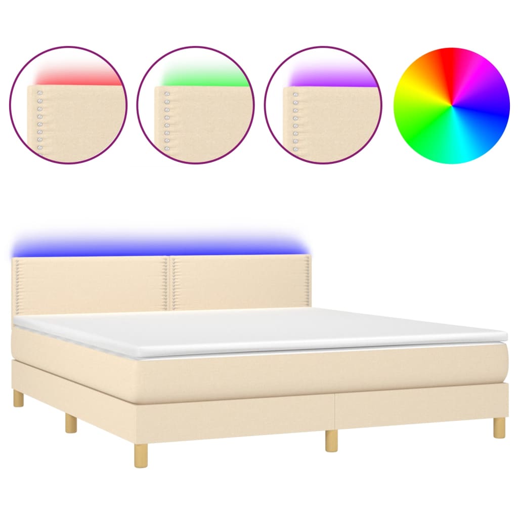 Boxspring met matras en LED stof crèmekleurig 180x200 cm is nu te koop bij PeponiXL, paradijselijk wonen!