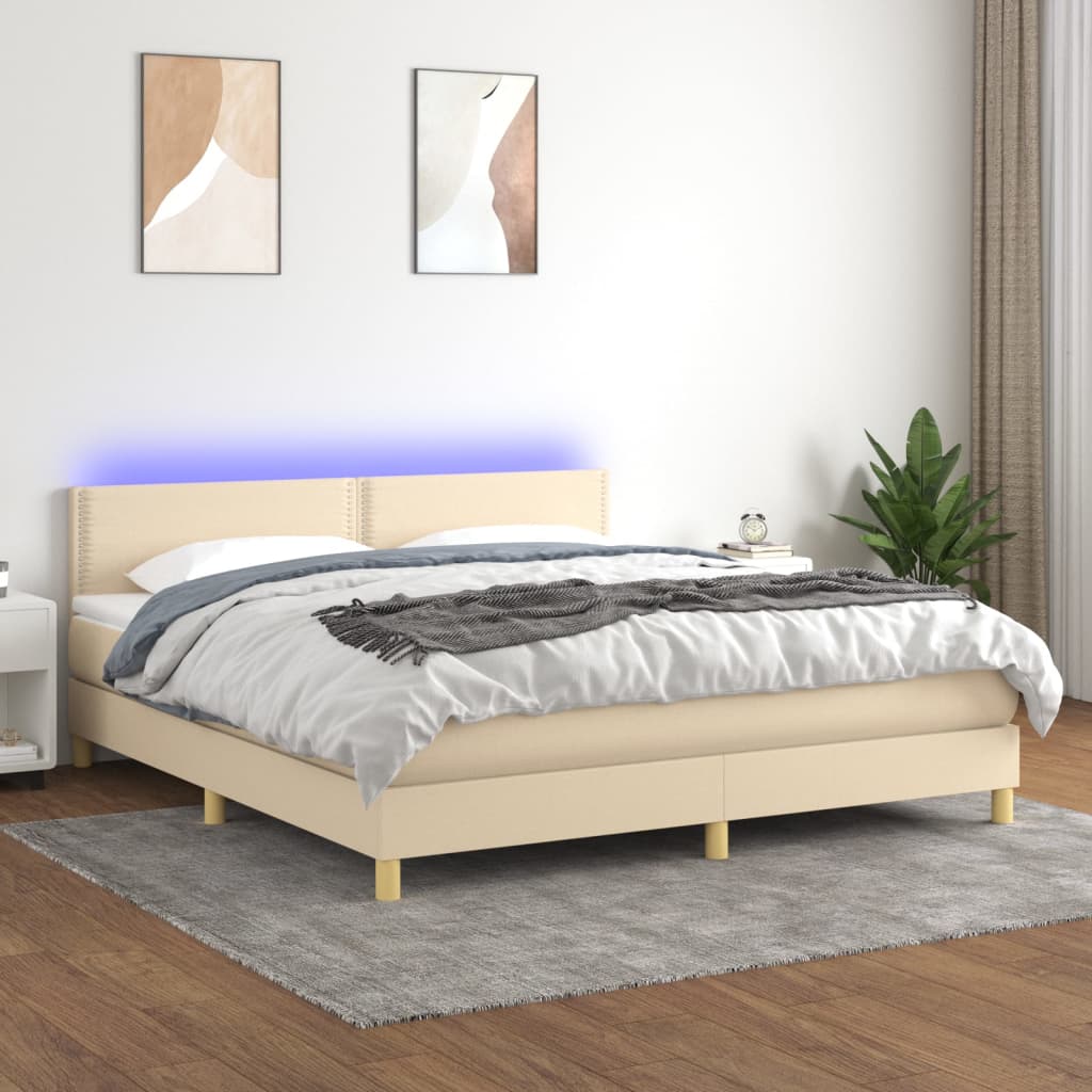 Boxspring met matras en LED stof crèmekleurig 180x200 cm is nu te koop bij PeponiXL, paradijselijk wonen!