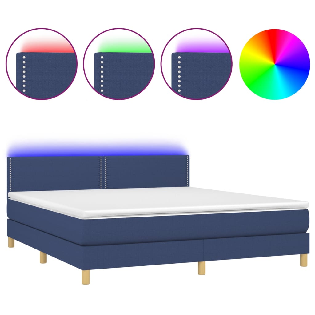 Boxspring met matras en LED stof blauw 180x200 cm is nu te koop bij PeponiXL, paradijselijk wonen!