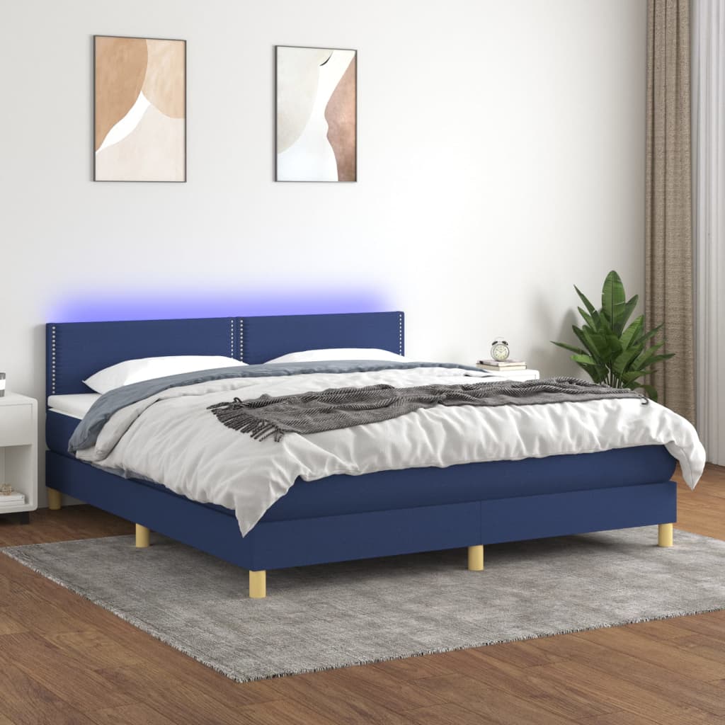 Boxspring met matras en LED stof blauw 180x200 cm is nu te koop bij PeponiXL, paradijselijk wonen!