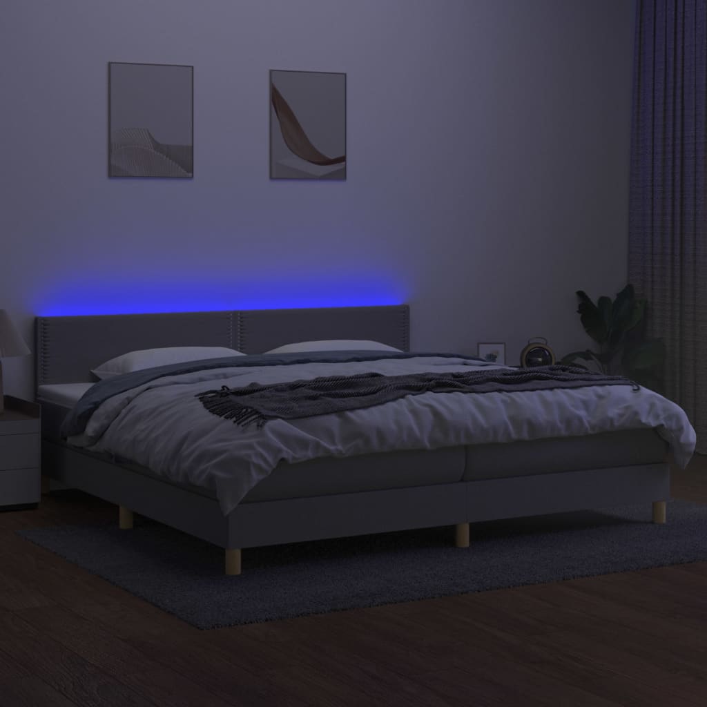 Boxspring met matras en LED stof lichtgrijs 200x200 cm is nu te koop bij PeponiXL, paradijselijk wonen!