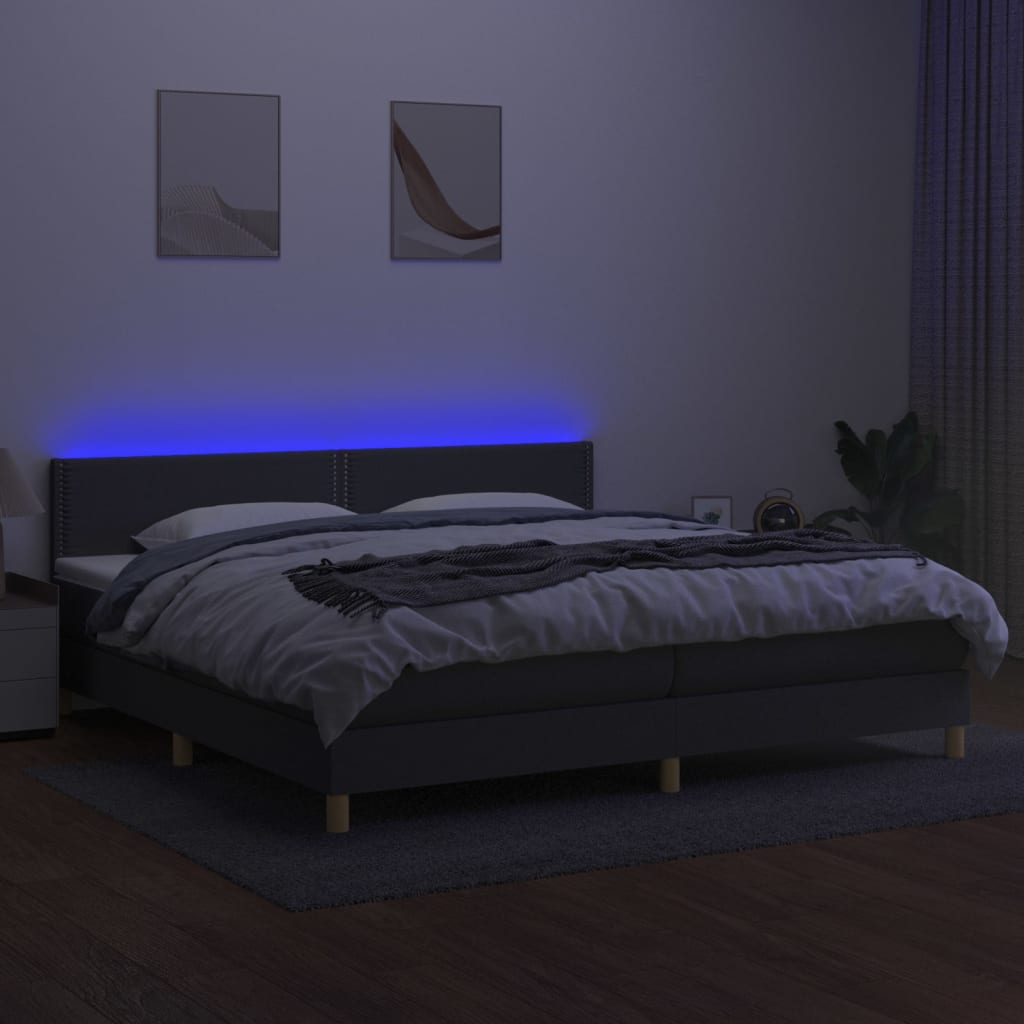Boxspring met matras en LED stof donkergrijs 200x200 cm is nu te koop bij PeponiXL, paradijselijk wonen!
