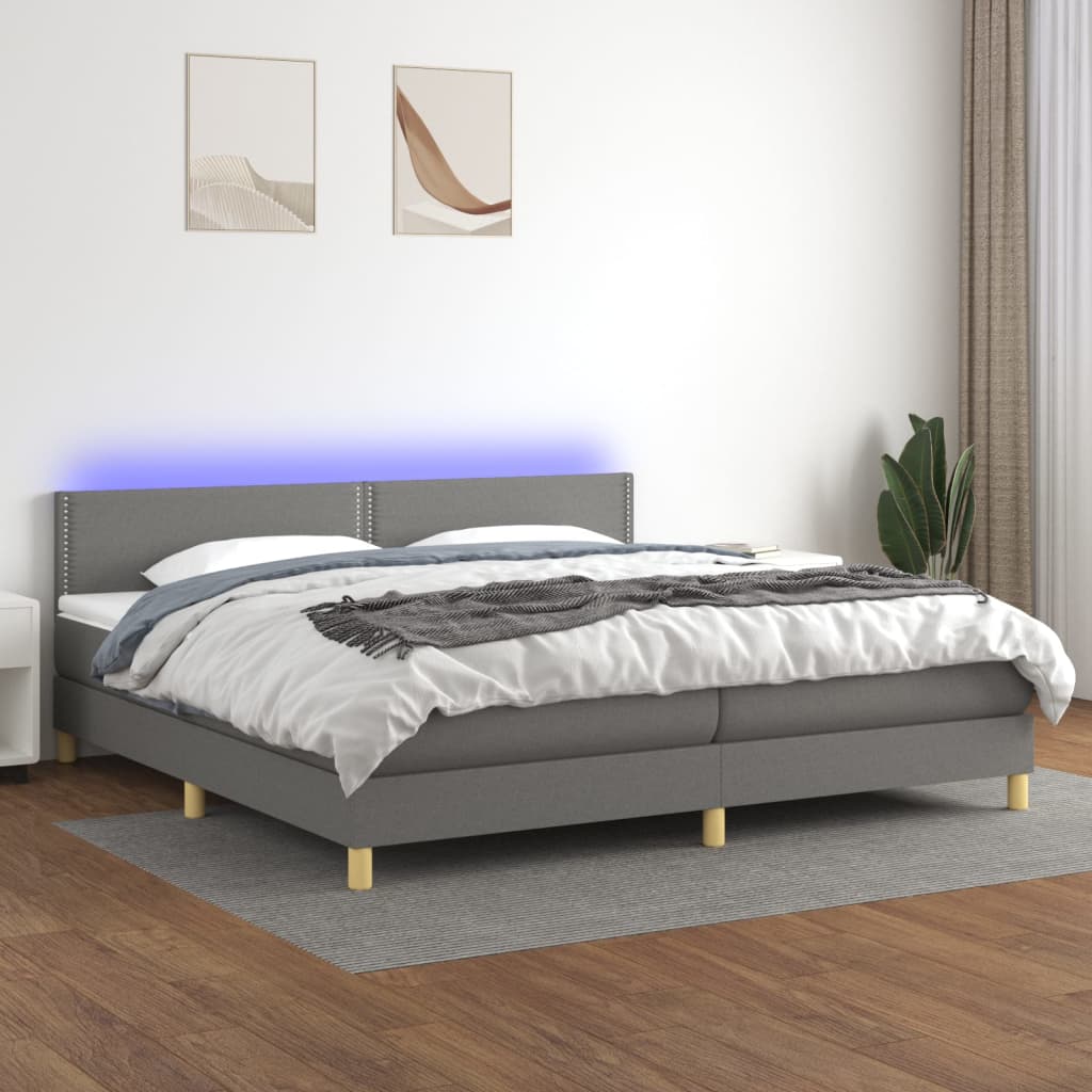 Boxspring met matras en LED stof donkergrijs 200x200 cm is nu te koop bij PeponiXL, paradijselijk wonen!