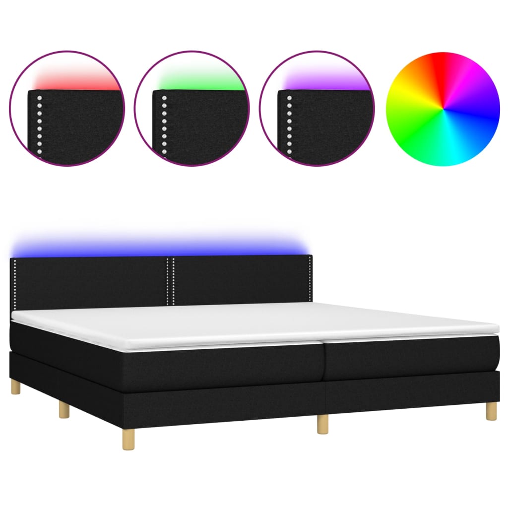 Boxspring met matras en LED stof zwart 200x200 cm is nu te koop bij PeponiXL, paradijselijk wonen!