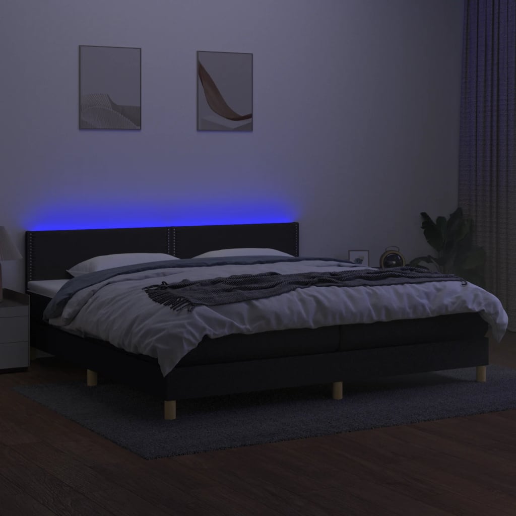 Boxspring met matras en LED stof zwart 200x200 cm is nu te koop bij PeponiXL, paradijselijk wonen!
