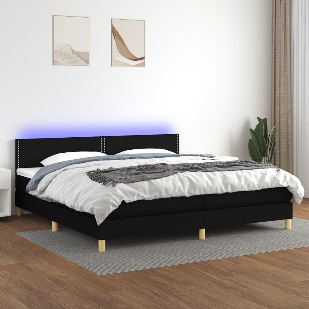 Boxspring met matras en LED stof zwart 200x200 cm is nu te koop bij PeponiXL, paradijselijk wonen!
