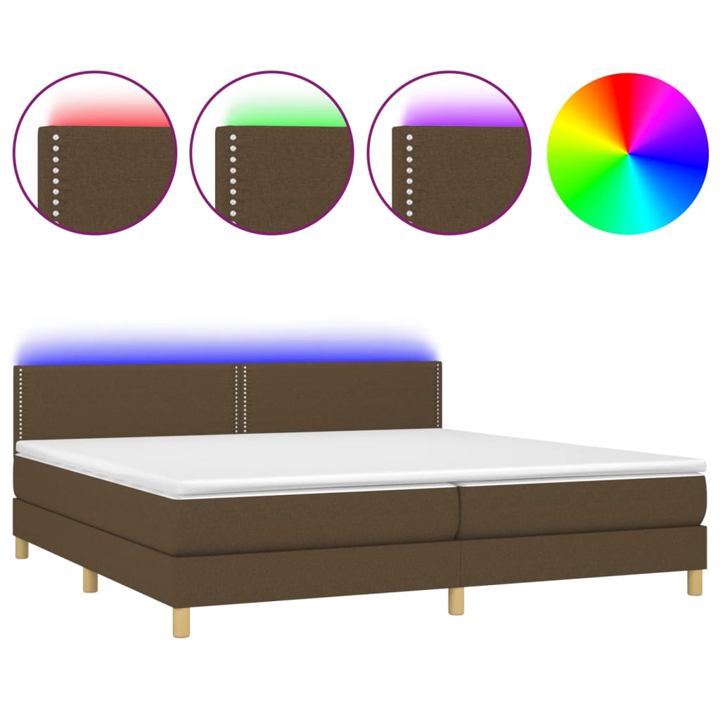 Boxspring met matras en LED stof donkerbruin 200x200 cm is nu te koop bij PeponiXL, paradijselijk wonen!