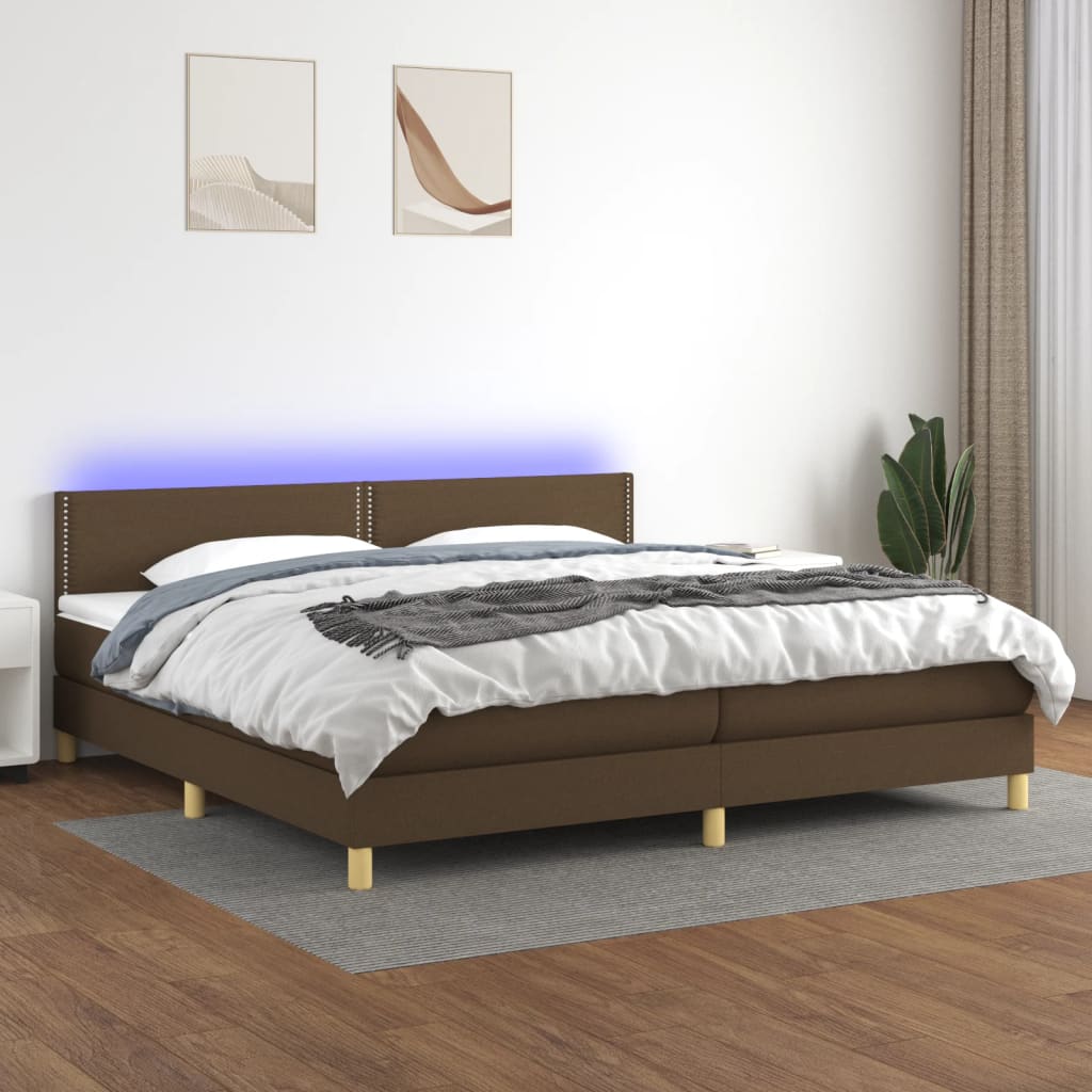 Boxspring met matras en LED stof donkerbruin 200x200 cm is nu te koop bij PeponiXL, paradijselijk wonen!
