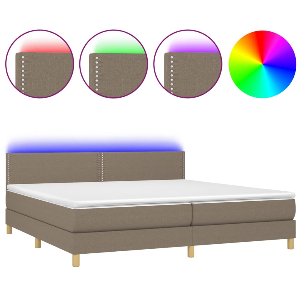 Boxspring met matras en LED stof taupe 200x200 cm is nu te koop bij PeponiXL, paradijselijk wonen!